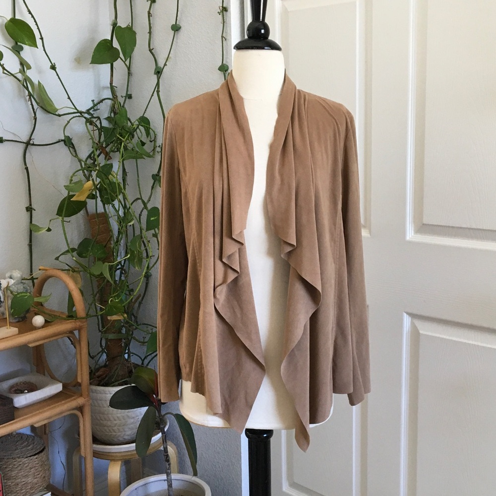 💕JULES AND LEOPOLD Draped Open Front Sweater Cardigan Faux Suede💕